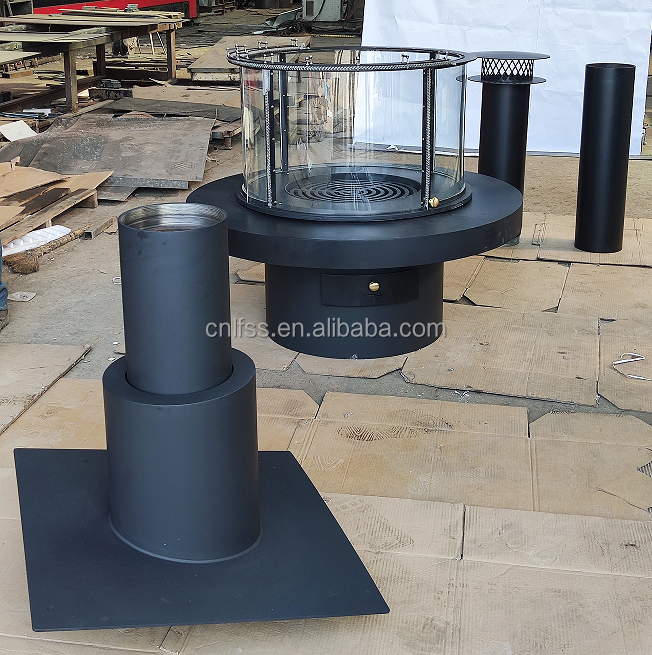 ফায়ারপ্লেস কার্বন ইস্পাত গোল টেবিল ইউরোপীয় স্টাইল বিলাসবহুল আসবাবপত্র উচ্চ গ্রেড কালো আধুনিক গ্লাস আর্ট ঘূর্ণনশীল 4