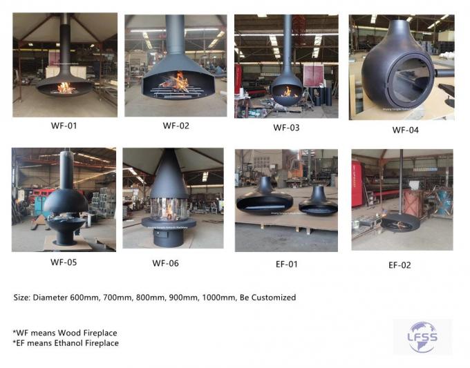 ঝুলন্ত কাঠকয়লা কালো অগ্নিকুণ্ড জ্বলন্ত ছাদের অগ্নিকুণ্ড ইনডোর ইস্পাত কাস্টম 1