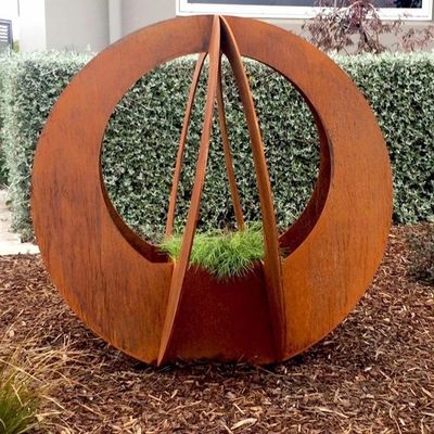 Decorative Large Corten Metal Blade Ball Flower Planters For Garden Landscape
